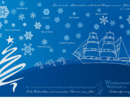 Merry Christmas Bild von Windjammer Weltweit in Form eines handgemalten Schiffes